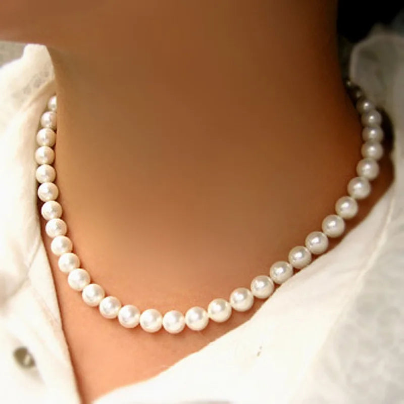 Pearl Necklace Women Men Classic Handmade Strand Bead Jewelry Luxury Trendy Choker Party Gift