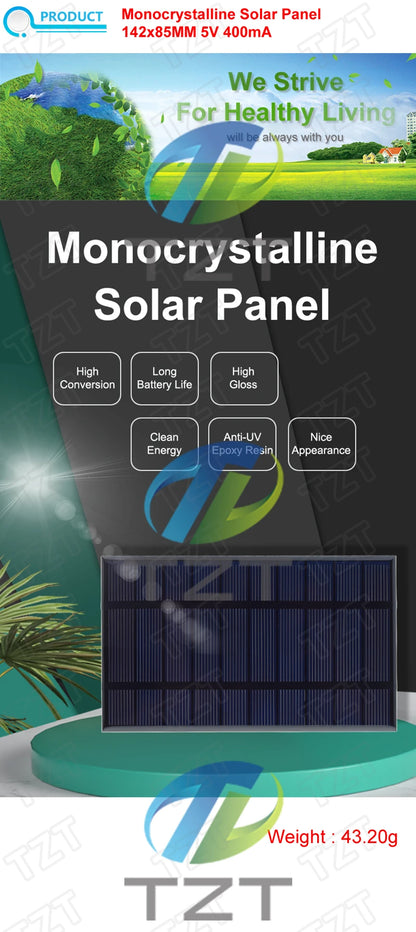 Smart Electronics 400mA 5V 2W Solar Cells Solar Panel Phone Charger Home Improvement 142mm*85mm Polycrystalline Silicon