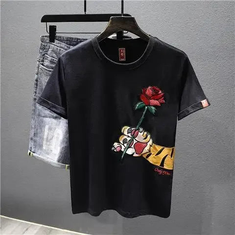 Man Tee Shirts Embroidery T Shirt For Men Heather Funny Rock Top Watercolor Katoen Hot Cheap Clothes And Young On Sale Trend