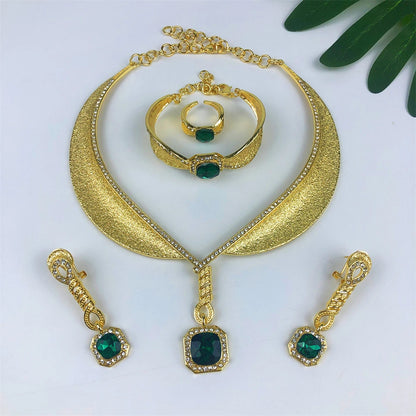 ESALE Two Tone Jewelry Set Gold Plated Big Pendant Necklace Bracelet Water Drop Earring Ring For Women Wedding Gifts 2025 New