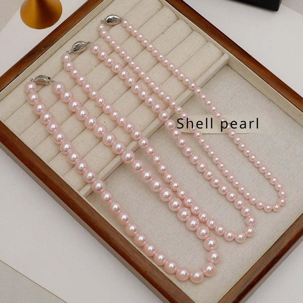 Pink Pearl Necklace for Women Charming Girl Gift Collar De Mujer Birthday Wedding Korean Fashion Jewelry Bulk Items Wholesale