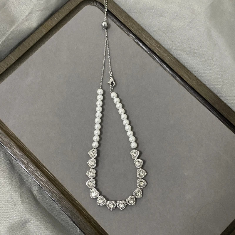 Love pearl necklace, women's light luxury versatile earrings, high-end feeling bracelet jewelry set