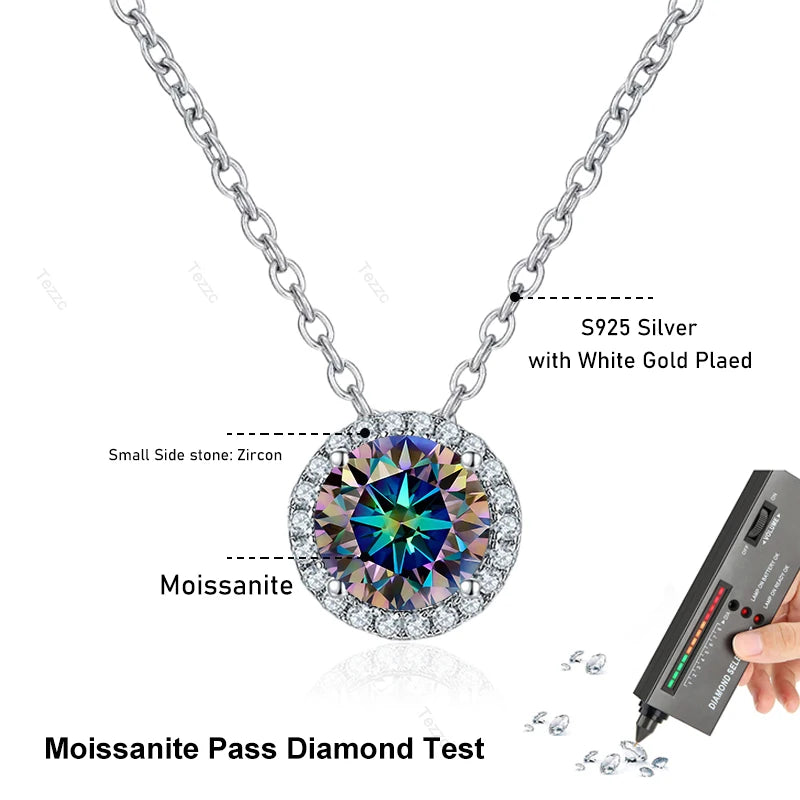 Tezzc 0.5ct 1ct Moissanite Necklace for Women 925 Sterling Silver with Gold Plated Pendant Luxury Necklaces Jewelry Wholesale