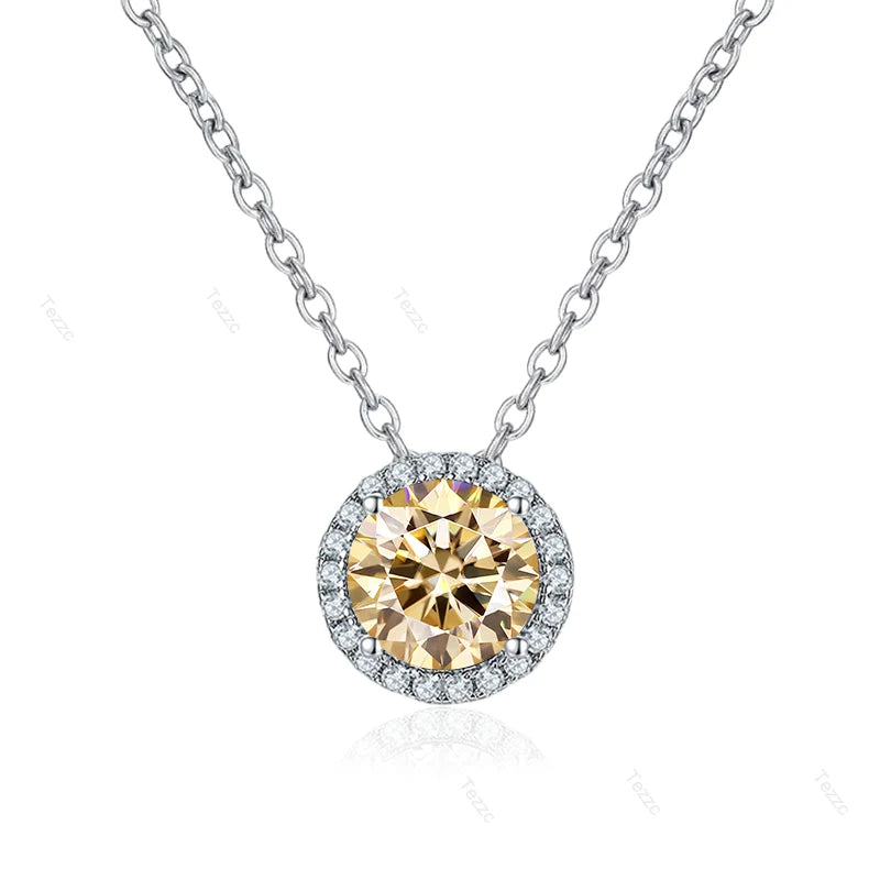 Tezzc 0.5ct 1ct Moissanite Necklace for Women 925 Sterling Silver with Gold Plated Pendant Luxury Necklaces Jewelry Wholesale