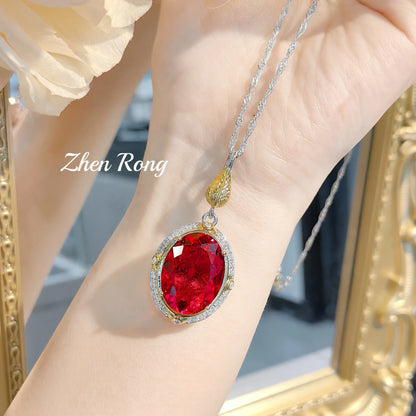 Italian retro court style feather set, brilliant yellow zircon necklace set, red zircon earrings set, zircon ring for women