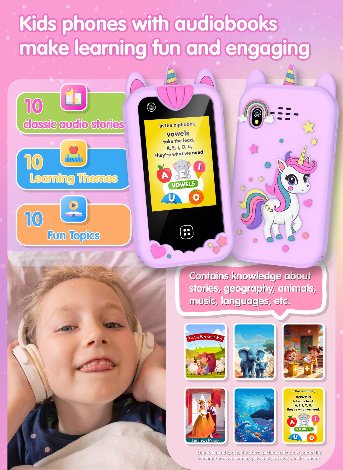 Kids Smart Phone for Girls Boys Dual Camera Music Player 17 Games Toddler Learning Phone Kids Cell Phone Toys Birthday Gifts