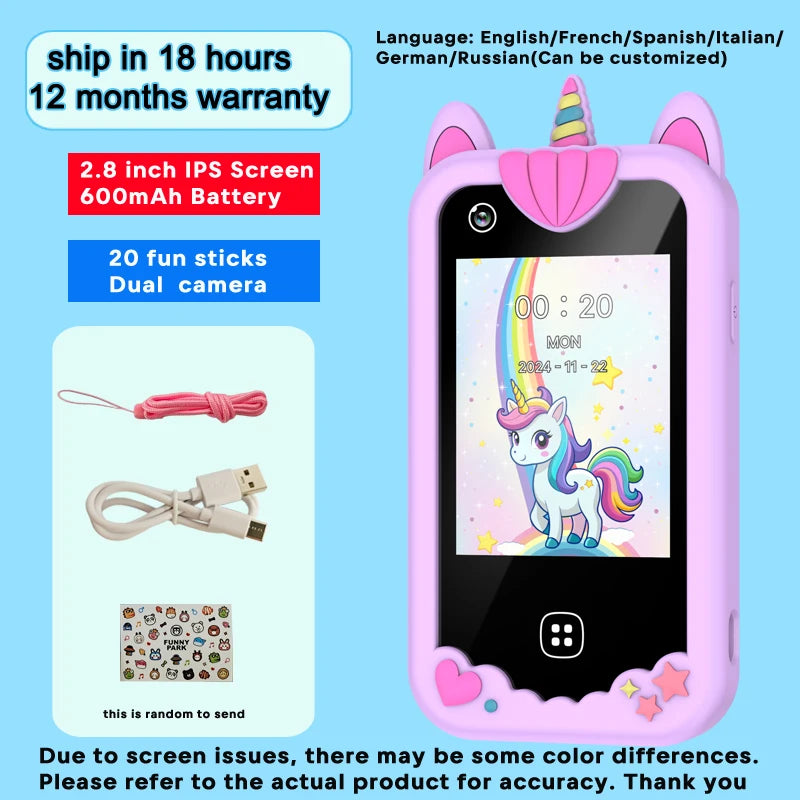 Kids Smart Phone for Girls Boys Dual Camera Music Player 17 Games Toddler Learning Phone Kids Cell Phone Toys Birthday Gifts