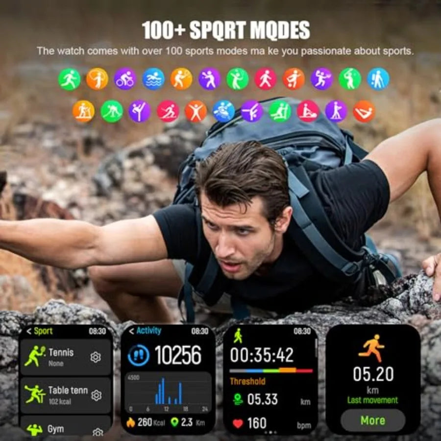 Military Smart Watch for Men 1.96 Inches Outdoor Sports Smartwatch with Answer Make CallFitness Watch Blood Oxygen Heart Rate a