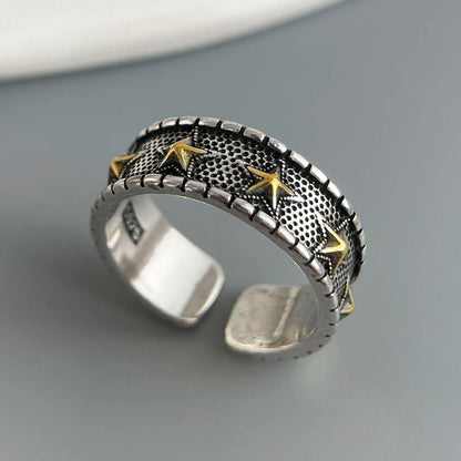 925 Sterling Silver Rings for Women Couple Minimalist Handmade Simple Retro Star Ring Fine Jewelry Gift Prevent Allergy