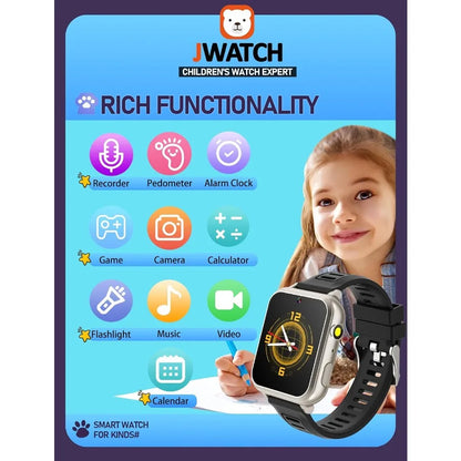 Smart Watch for Boys Girls 612 with Pedometer Audio Book Camera Music Player Present Birthday Christmas Silver Frame Black