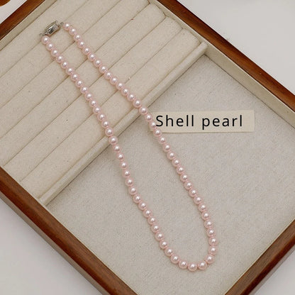 Pink Pearl Necklace for Women Charming Girl Gift Collar De Mujer Birthday Wedding Korean Fashion Jewelry Bulk Items Wholesale