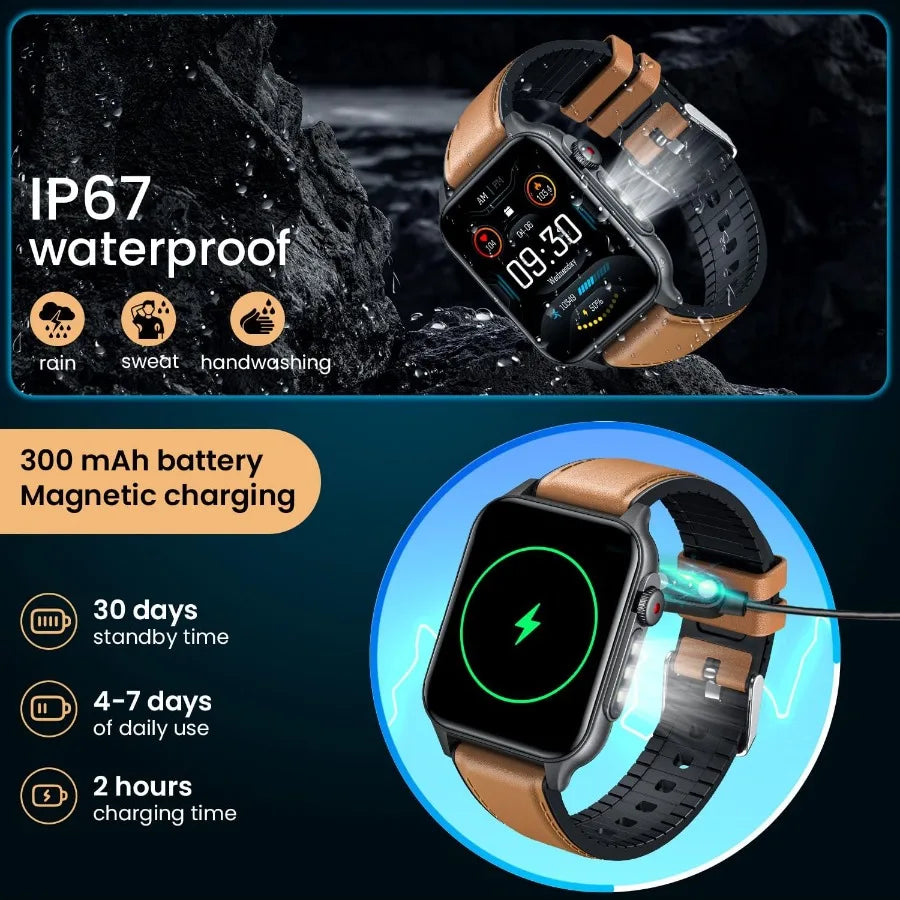 Smart Watch for Men Fitness Tracker: 1.96 Military Smartwatches with Bluetooth Call Three Lights Flashlight Watch Compatible An