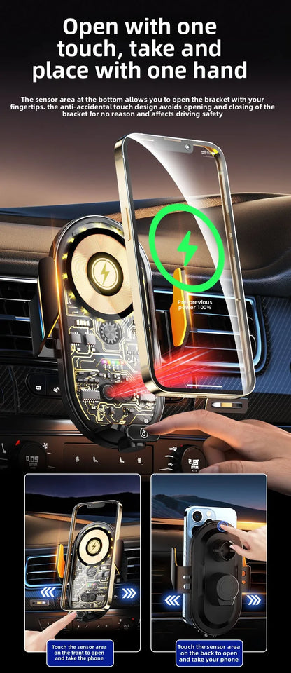 Smart Sensor Car Phone Wireless Charger 15W Fast Charging Auto-Clamping Car Phone Holder For IPhone And All Enable Android