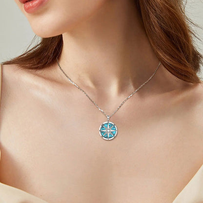 AEONSLOVE 925 Sterling Silver Compass Necklace for Women Men Vintage North Star Turquoise Pendant Nautical Jewelry Travel Gift