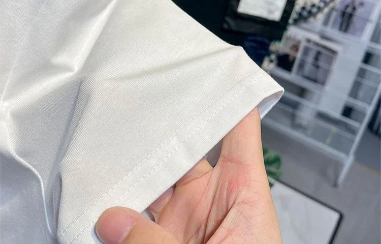 Embroidery T Shirt for Men Striped Man Tee Shirts Top Summer Chic Elastic Original Cheap Clothes Fashion Korean Popular Stylish