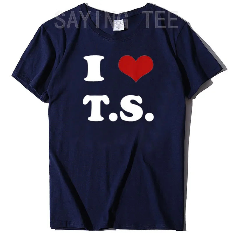 I Love TS T-Shirt Funny Letters Printed Graphic Tee Tops Summer Fashion Short Sleeve Blouses Gifts Cool Street I-Heart-TS Outfit