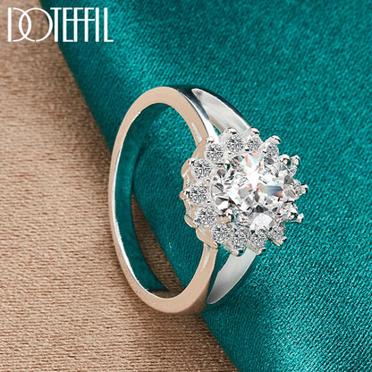 DOTEFFIL 925 Sterling Silver Crystal AAA Zircon Sun Ring For Women Fashion Wedding Engagement Party Gift Charm Jewelry