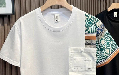 Embroidery T Shirt for Men Striped Man Tee Shirts Top Summer Chic Elastic Original Cheap Clothes Fashion Korean Popular Stylish