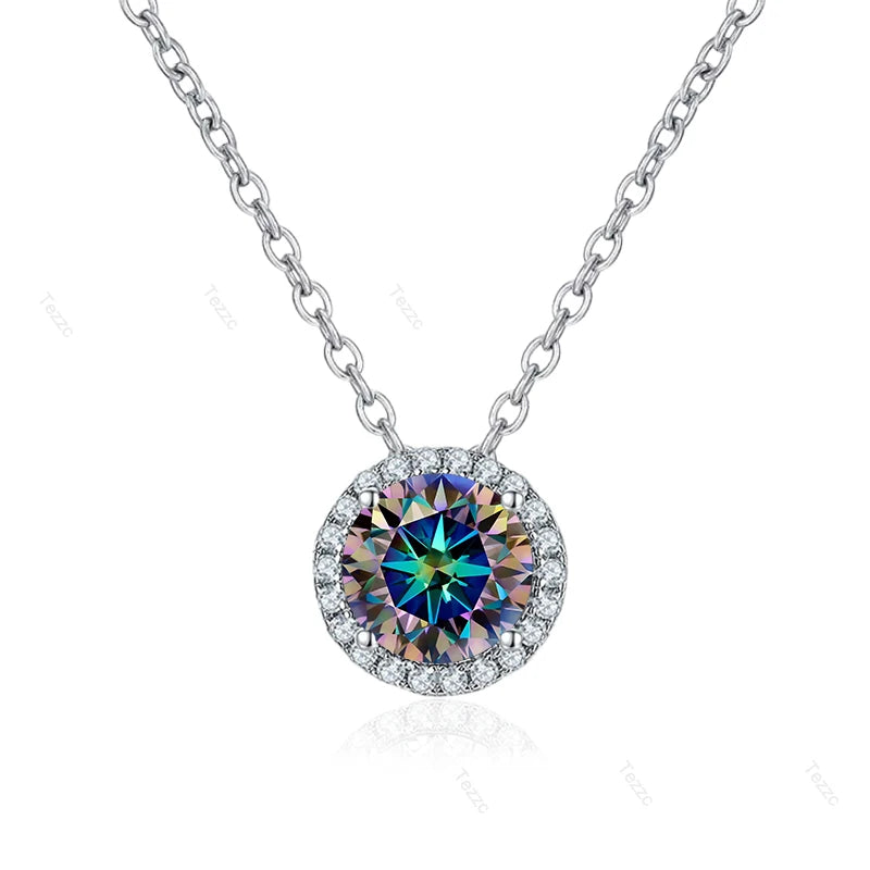 Tezzc 0.5ct 1ct Moissanite Necklace for Women 925 Sterling Silver with Gold Plated Pendant Luxury Necklaces Jewelry Wholesale