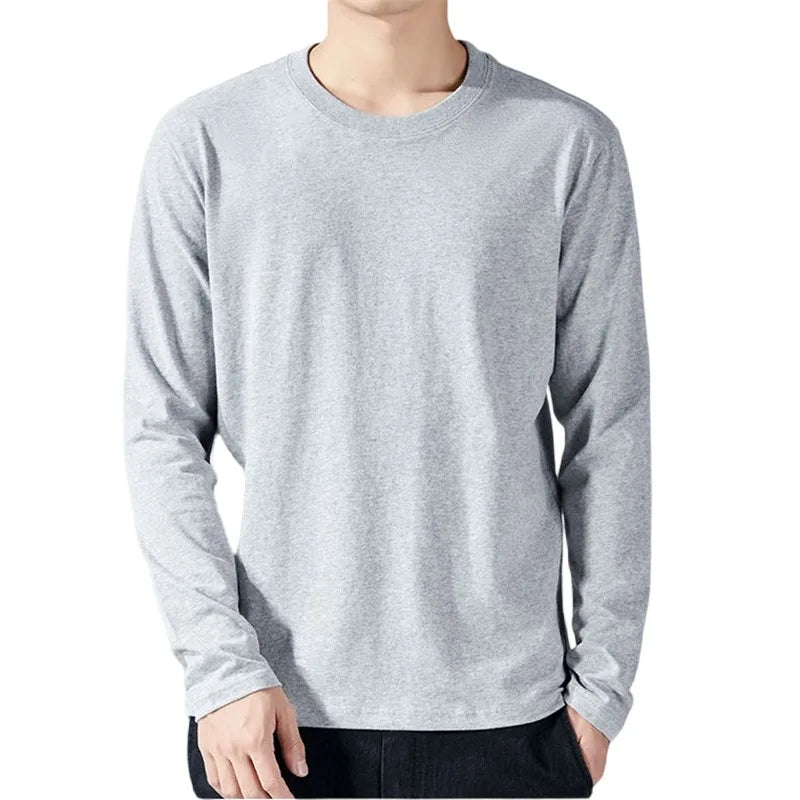 T Shirt For Men Cotton Long Sleeve T-shirts Solid Color Men's Clothing Full Length Sleeve For Spring And Autumn Undershirts