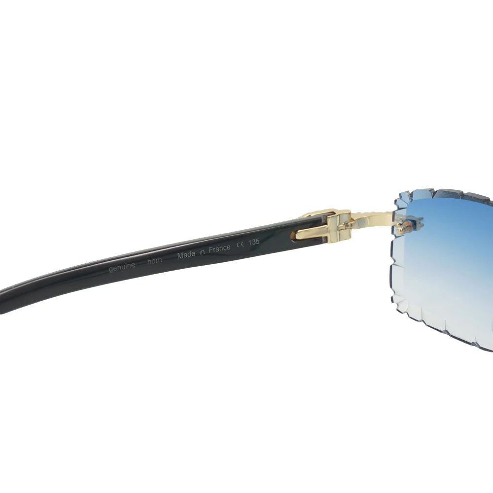 Horn Sunglasses Rimless metal ultra light titanium polarized UV400 lenses retro horn temples unisex For beach driving daily use