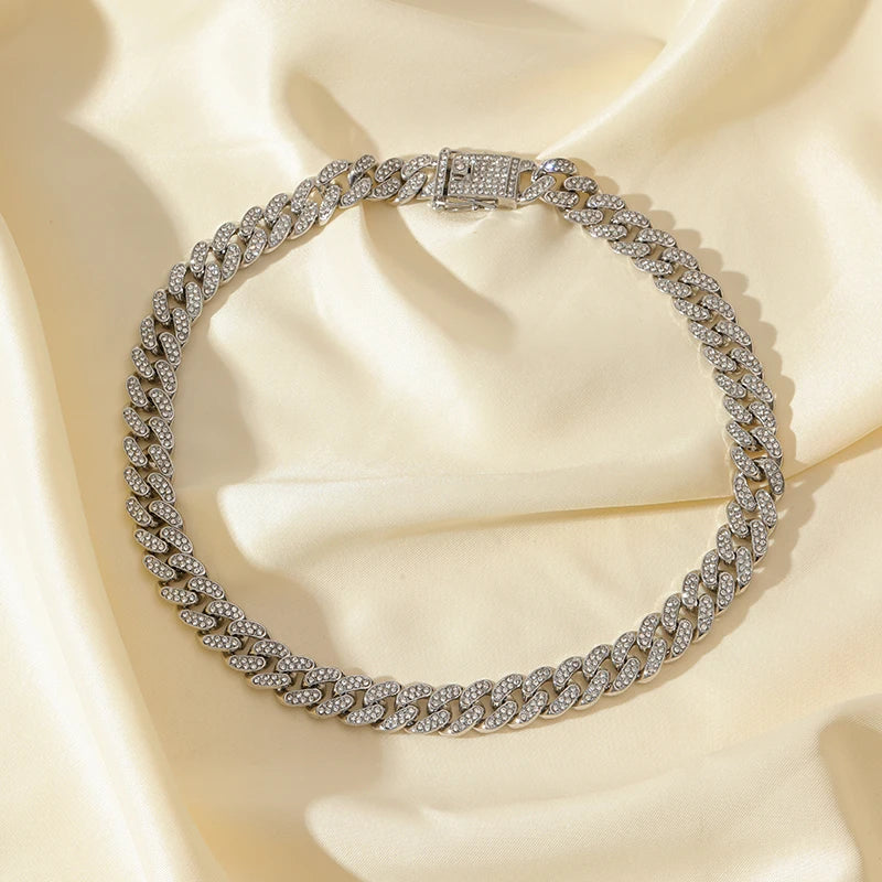 EILIECK Silver Color Cuban Chain Necklace For Women Girl Fashion New Party Gift Thick Neck Chain Waterproof Jewelry Bijoux