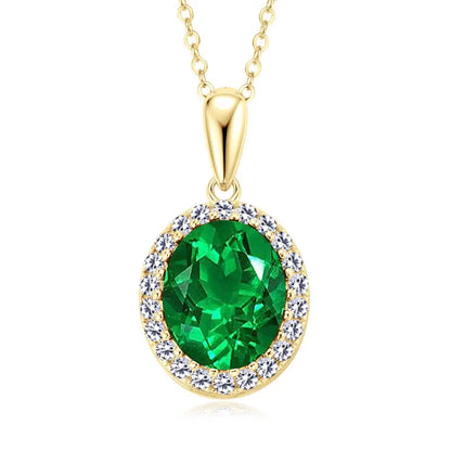 Vintage Round Oval Pear Cut Artificial Emerald Pendant Necklace 925 Silver Luxury Green Gemstone Waterdrop Bar Pendant for Women