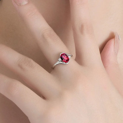 New S925 Sterling Silver Ring Ruby Classic Ring Adjustable as Engagement Jewelry Gift for Women