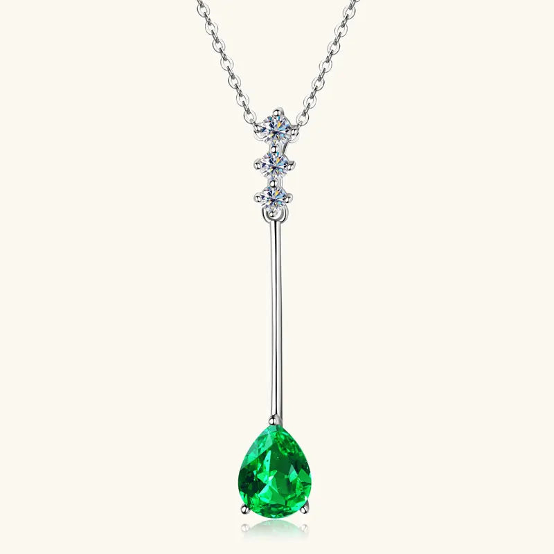 Vintage Round Oval Pear Cut Artificial Emerald Pendant Necklace 925 Silver Luxury Green Gemstone Waterdrop Bar Pendant for Women