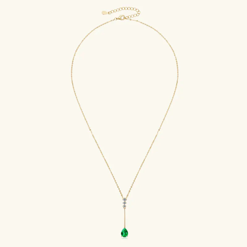 Vintage Round Oval Pear Cut Artificial Emerald Pendant Necklace 925 Silver Luxury Green Gemstone Waterdrop Bar Pendant for Women