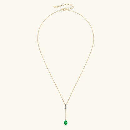 Vintage Round Oval Pear Cut Artificial Emerald Pendant Necklace 925 Silver Luxury Green Gemstone Waterdrop Bar Pendant for Women