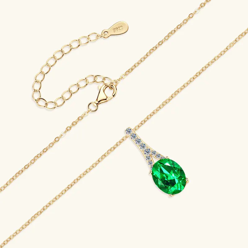 Vintage Round Oval Pear Cut Artificial Emerald Pendant Necklace 925 Silver Luxury Green Gemstone Waterdrop Bar Pendant for Women