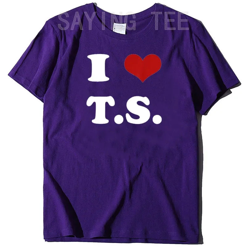 I Love TS T-Shirt Funny Letters Printed Graphic Tee Tops Summer Fashion Short Sleeve Blouses Gifts Cool Street I-Heart-TS Outfit