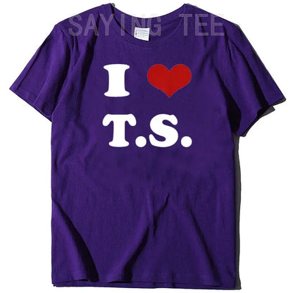 I Love TS T-Shirt Funny Letters Printed Graphic Tee Tops Summer Fashion Short Sleeve Blouses Gifts Cool Street I-Heart-TS Outfit