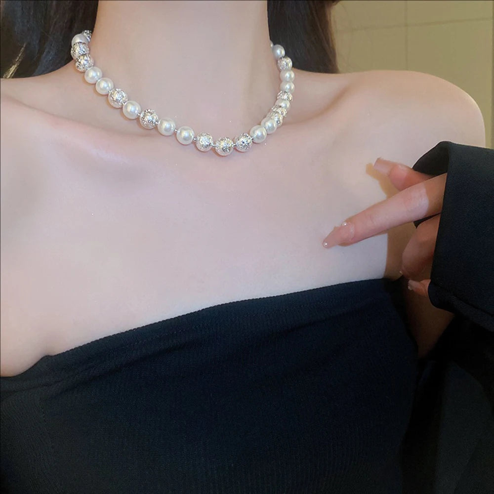 Round Pearl Necklace French Elegant Niche Design Collarbone Chain New Fashionable High-end Jewelry For Women