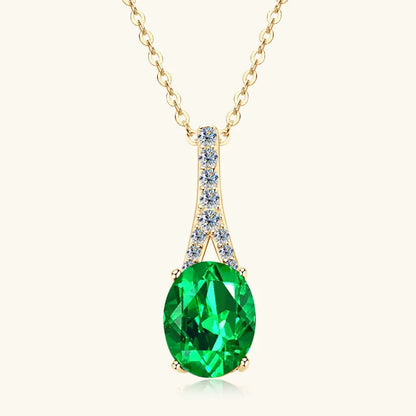 Vintage Round Oval Pear Cut Artificial Emerald Pendant Necklace 925 Silver Luxury Green Gemstone Waterdrop Bar Pendant for Women