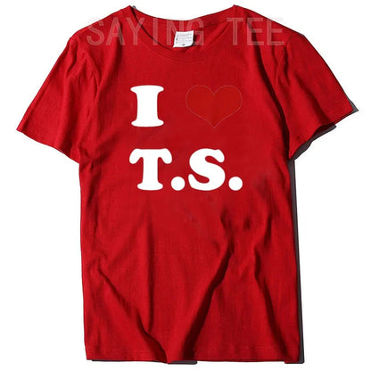 I Love TS T-Shirt Funny Letters Printed Graphic Tee Tops Summer Fashion Short Sleeve Blouses Gifts Cool Street I-Heart-TS Outfit