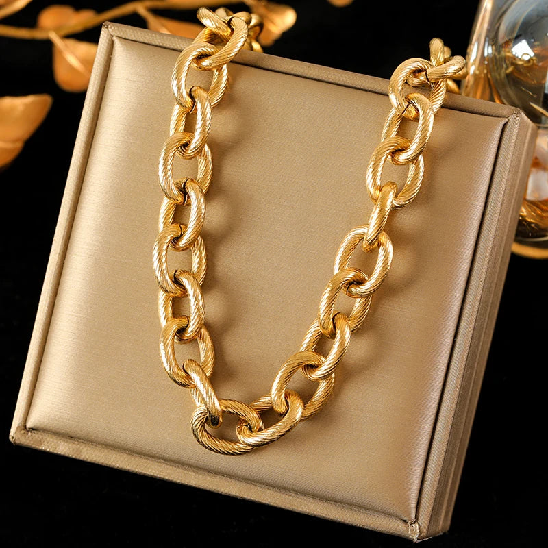 EILIECK Silver Color Cuban Chain Necklace For Women Girl Fashion New Party Gift Thick Neck Chain Waterproof Jewelry Bijoux