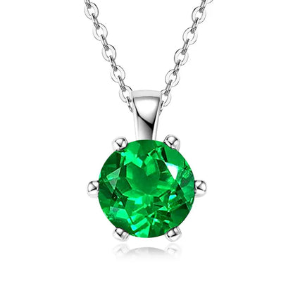 Vintage Round Oval Pear Cut Artificial Emerald Pendant Necklace 925 Silver Luxury Green Gemstone Waterdrop Bar Pendant for Women