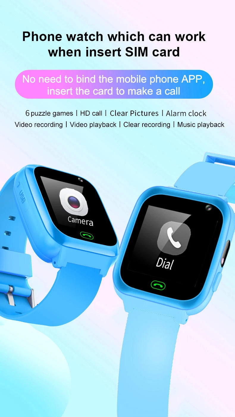 2g Kids Smart Phone Watch Phone Call SOS Video Music Player Camera Games Flashlights Calculator Alarm Clock  Smartwatch Children