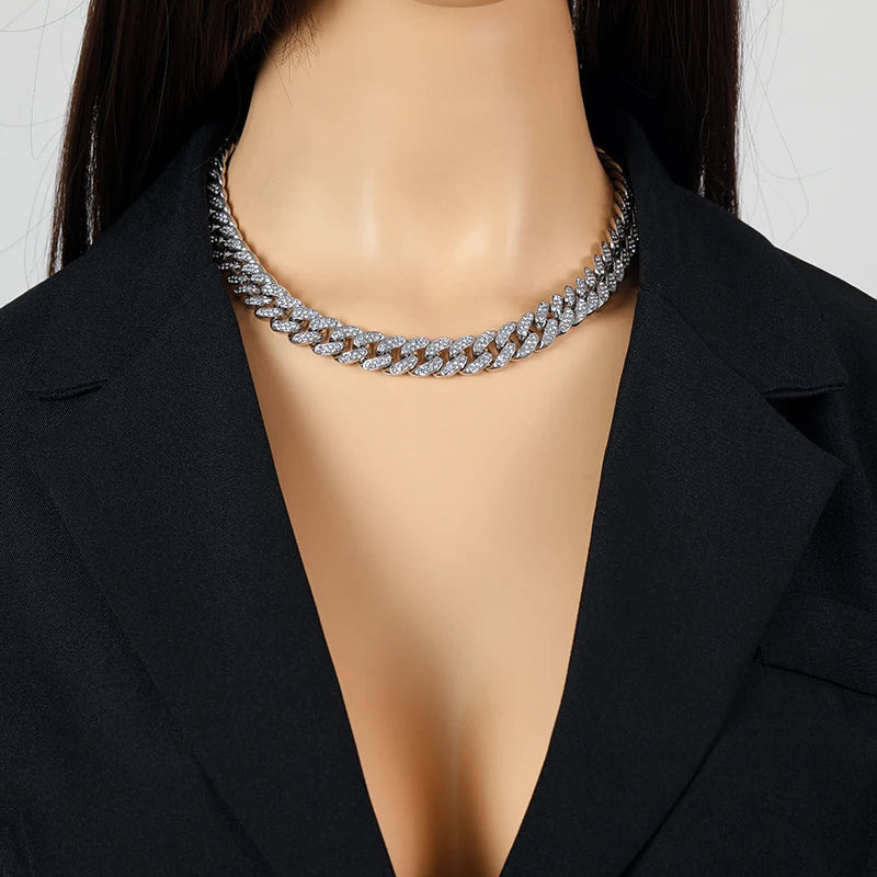 EILIECK Silver Color Cuban Chain Necklace For Women Girl Fashion New Party Gift Thick Neck Chain Waterproof Jewelry Bijoux