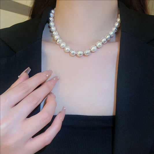 Round Pearl Necklace French Elegant Niche Design Collarbone Chain New Fashionable High-end Jewelry For Women