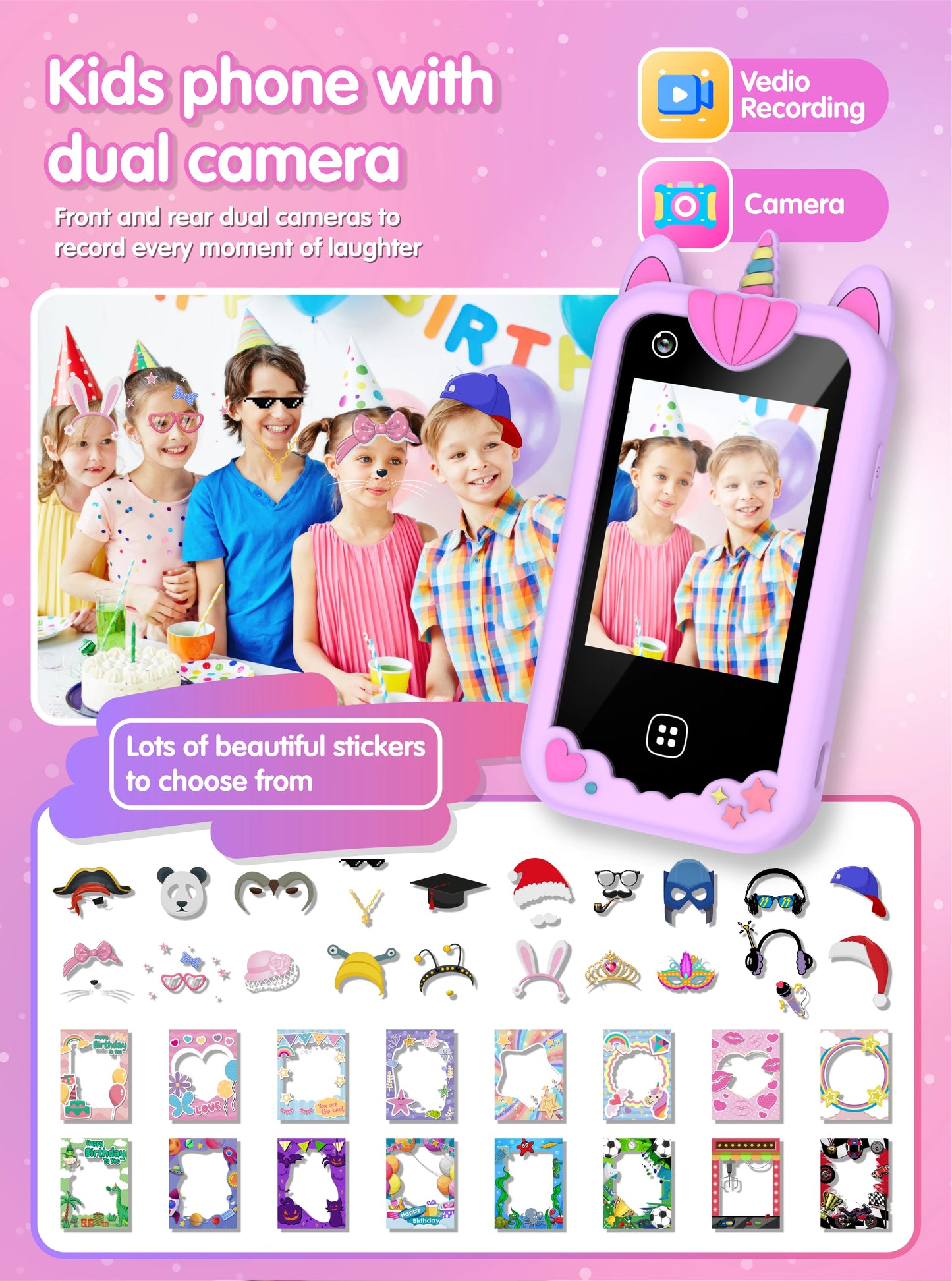Kids Smart Phone for Girls Boys Dual Camera Music Player 17 Games Toddler Learning Phone Kids Cell Phone Toys Birthday Gifts