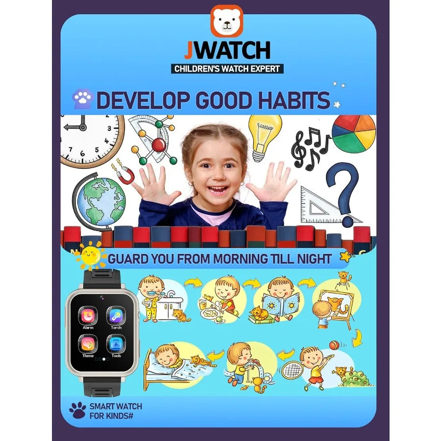 Smart Watch for Boys Girls 612 with Pedometer Audio Book Camera Music Player Present Birthday Christmas Silver Frame Black