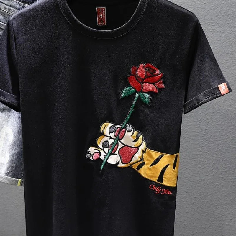 Man Tee Shirts Embroidery T Shirt For Men Heather Funny Rock Top Watercolor Katoen Hot Cheap Clothes And Young On Sale Trend