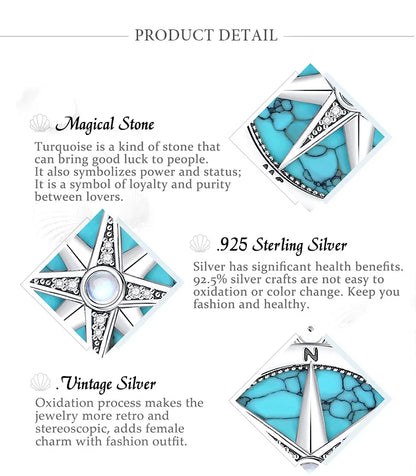 AEONSLOVE 925 Sterling Silver Compass Necklace for Women Men Vintage North Star Turquoise Pendant Nautical Jewelry Travel Gift