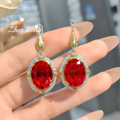 Italian retro court style feather set, brilliant yellow zircon necklace set, red zircon earrings set, zircon ring for women
