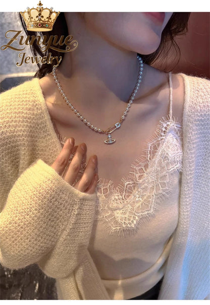 Natural Freshwater Pearl Necklace Exquisite High-end Sexy Young Girls Holiday Gift "ins High-end feel" Luxury Quality Jewelry