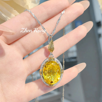 Italian retro court style feather set, brilliant yellow zircon necklace set, red zircon earrings set, zircon ring for women