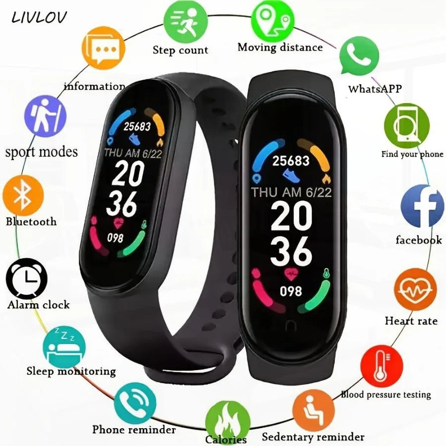 Unisex M6 Fitness Tracker; Smart Watch With Heart Rate Sleep Blood Oxygen Monitor; IP68 Waterproof Watch; Step Calorie Counter